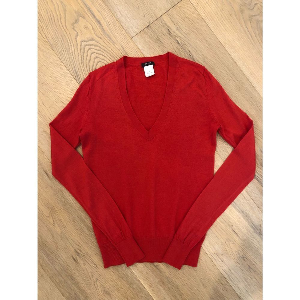 J Crew Red Merino Wool V Neck Sweater, Women’s XS